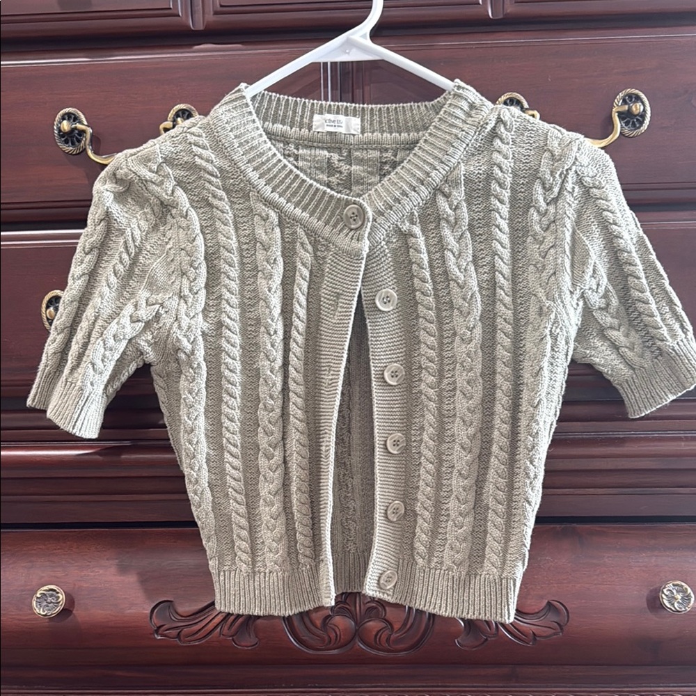 Cable Knit Short Sleeve Sweater - army green